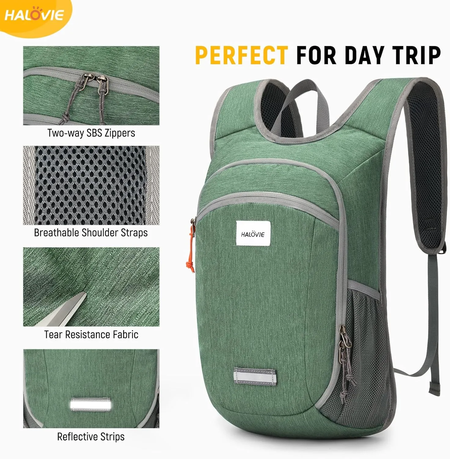 HALOVIE Small Hiking Backpack 10L Packable Lightweight Daypack Foldable Travel Back Pack for Women Men(Green)