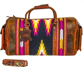 Handmade Premium Duffle Bag leather heavy duty Gym Sports Airplane Overnight Luggage Carry On Unisex Travel Hand woven Rug Bag Wollen Hand Bag Gift for His/Her (RUG DUFFLE BAG STYLE_04)