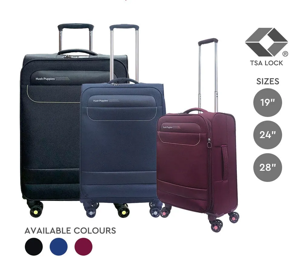 Hush Puppies HP69-3145 24" SUPER LIGHT Double Wheel Expandable Soft-Case Spinner Luggage with Anti-Theft Zipper & TSA Lock - Black