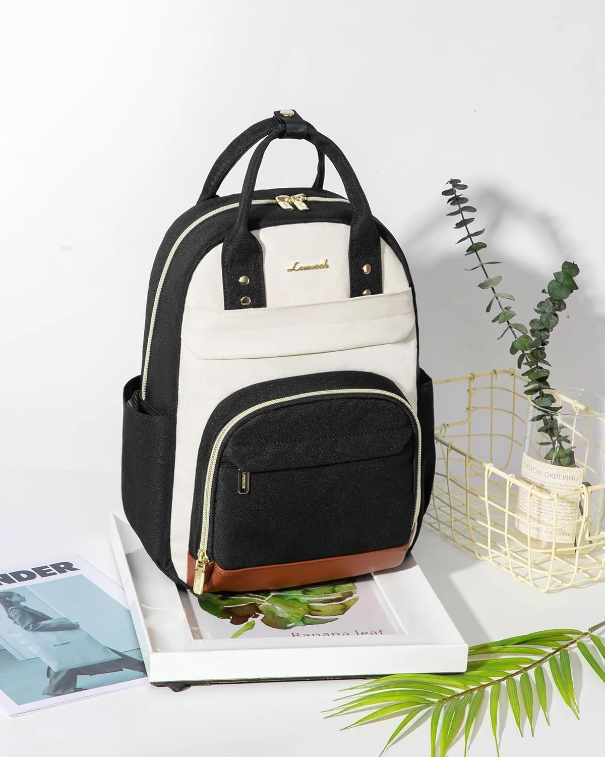 LOVEVOOK Small Backpack Purse for Women, Mini Backpack bag, Cute Fashion Backpack for Daily Travel Work, Beige-Black-Brown