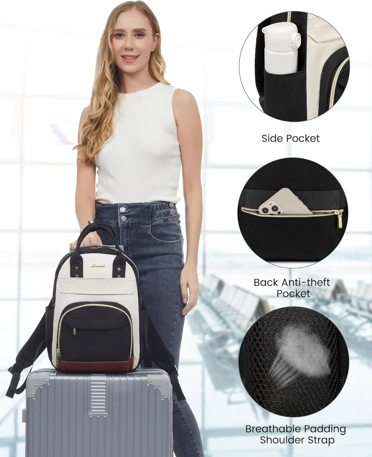 LOVEVOOK Small Backpack Purse for Women, Mini Backpack bag, Cute Fashion Backpack for Daily Travel Work, Beige-Black-Brown
