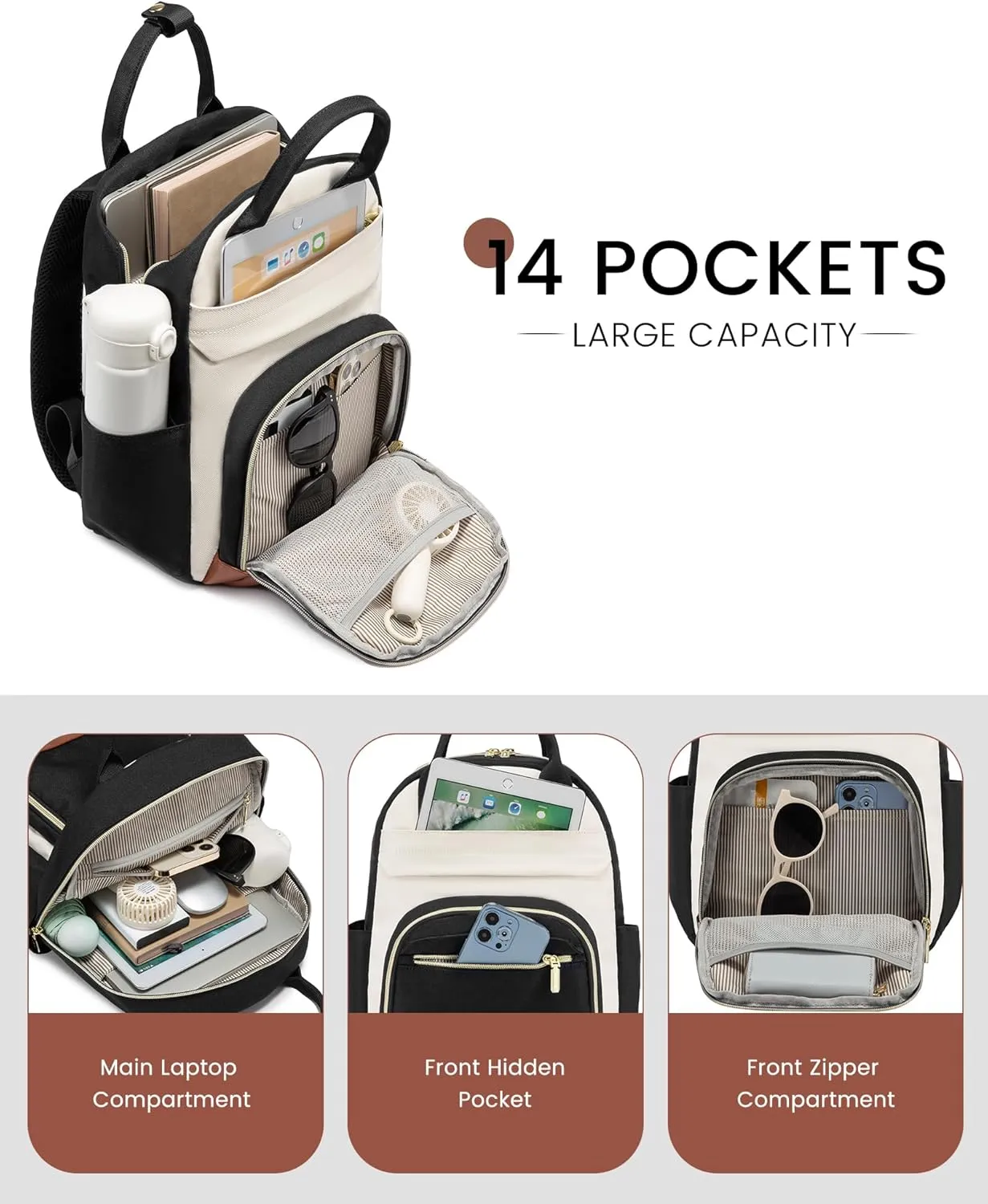 LOVEVOOK Small Backpack Purse for Women, Mini Backpack bag, Cute Fashion Backpack for Daily Travel Work, Beige-Black-Brown