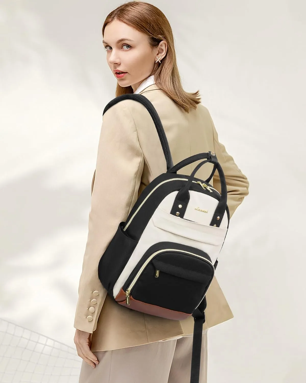 LOVEVOOK Small Backpack Purse for Women, Mini Backpack bag, Cute Fashion Backpack for Daily Travel Work, Beige-Black-Brown