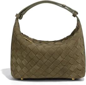 Luxurious Suede Hobo Bag - Women's Woven Leather Shoulder Bag with Spacious Interior