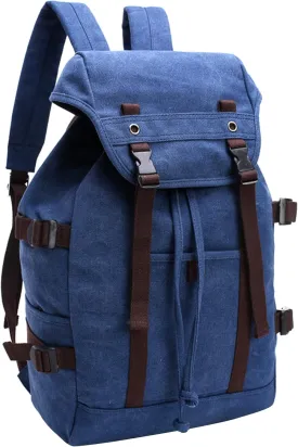 Men's Vintage Travel Duffel Bag Canvas Large Capacity Bookbag Weekender Overnight Bags for Climbing Camping (B/Blue)