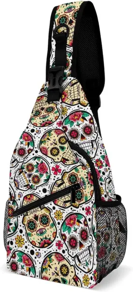 Mexican-skulls-pattern Crossbody Sling Bag for Women Men Travel Chest Bag, Cycling Shoulder Backpack