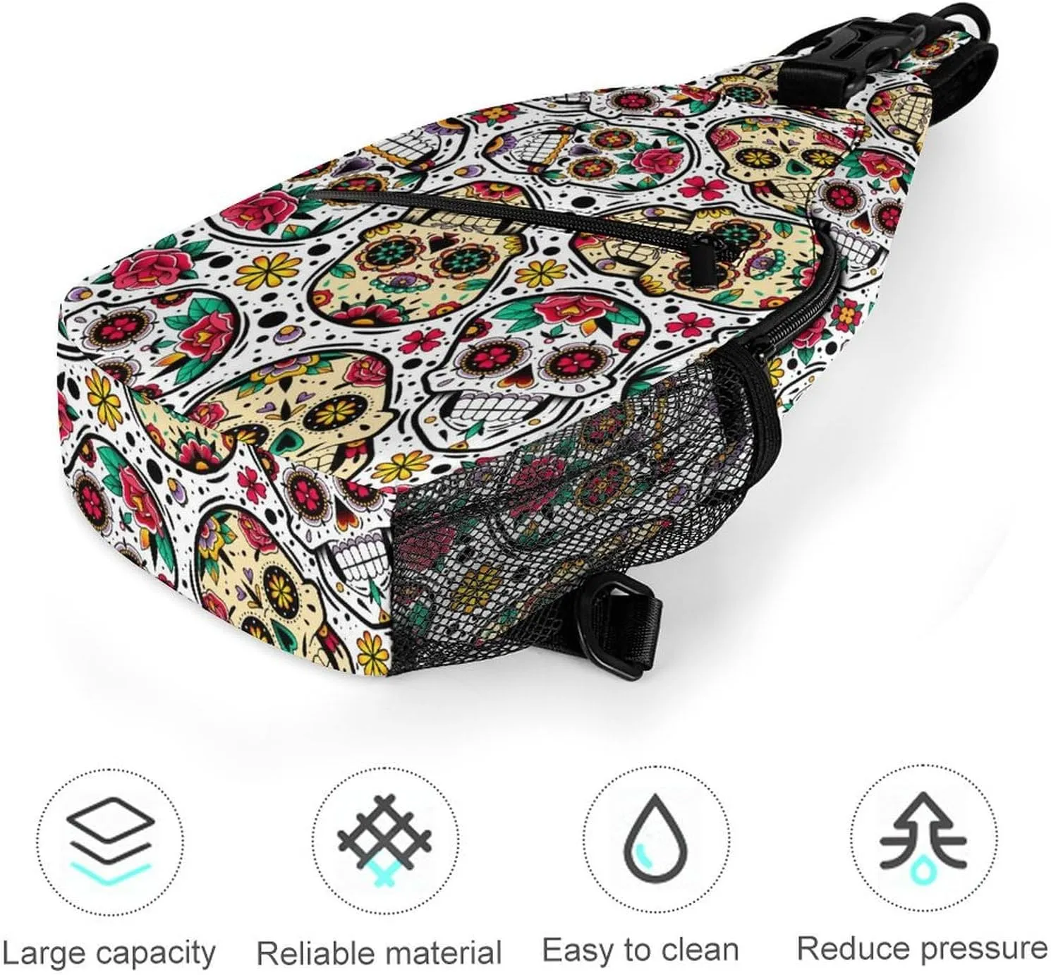 Mexican-skulls-pattern Crossbody Sling Bag for Women Men Travel Chest Bag, Cycling Shoulder Backpack