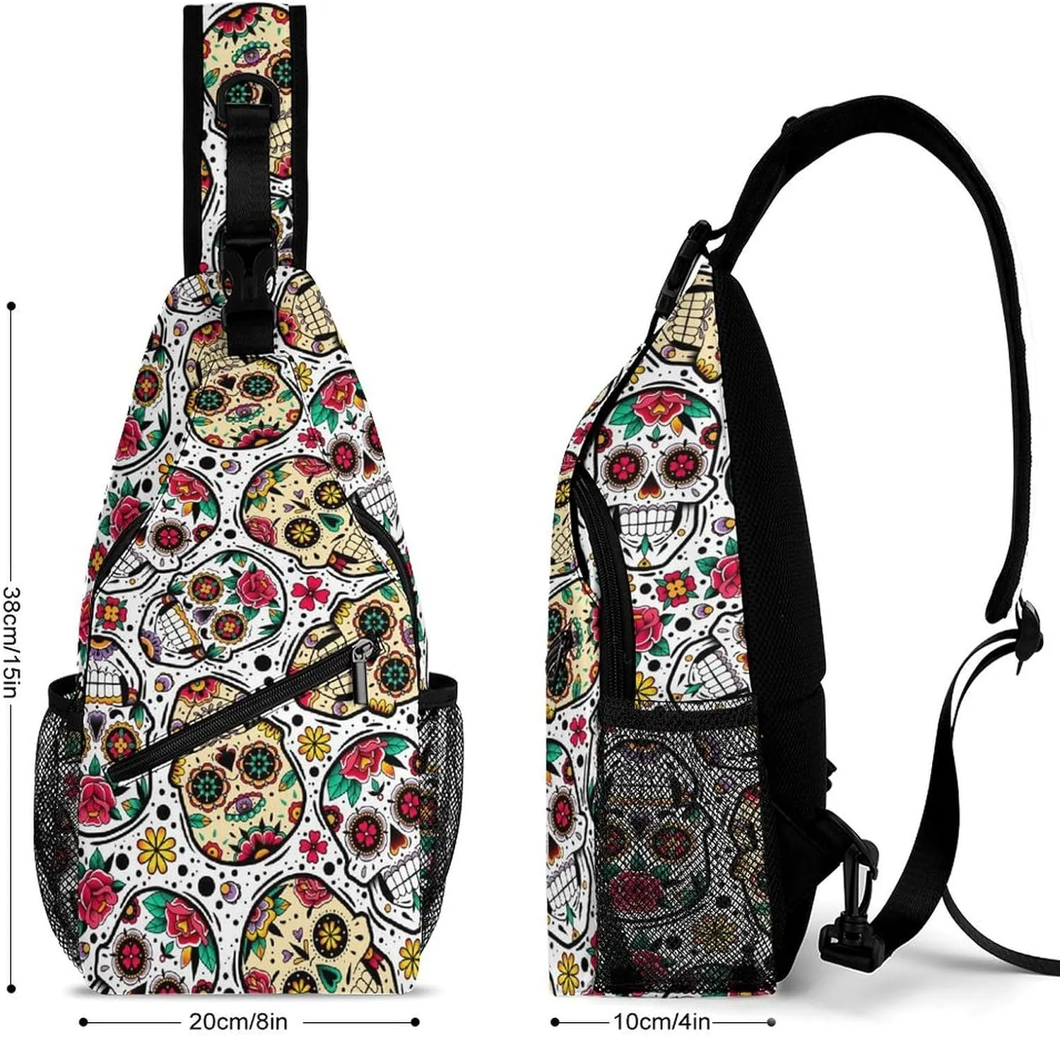 Mexican-skulls-pattern Crossbody Sling Bag for Women Men Travel Chest Bag, Cycling Shoulder Backpack