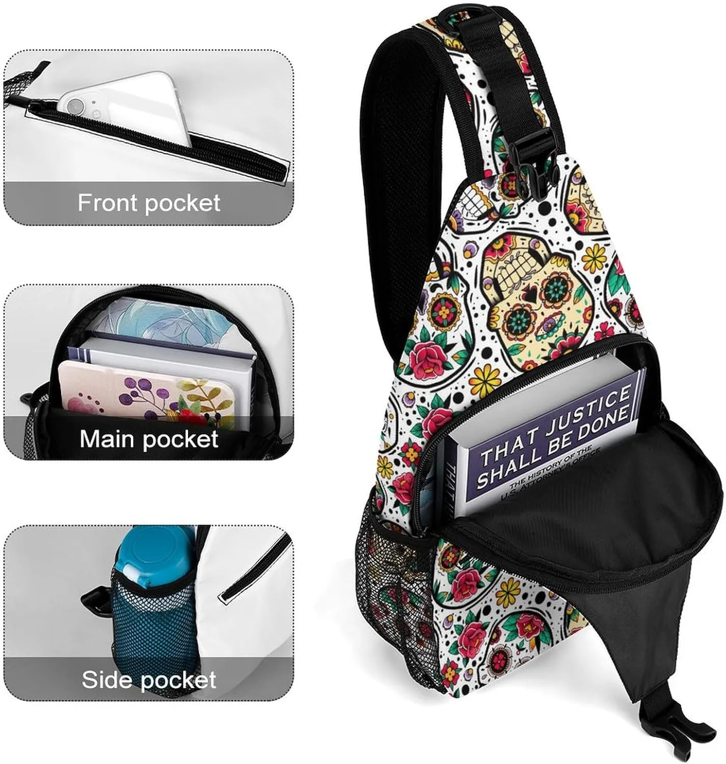 Mexican-skulls-pattern Crossbody Sling Bag for Women Men Travel Chest Bag, Cycling Shoulder Backpack
