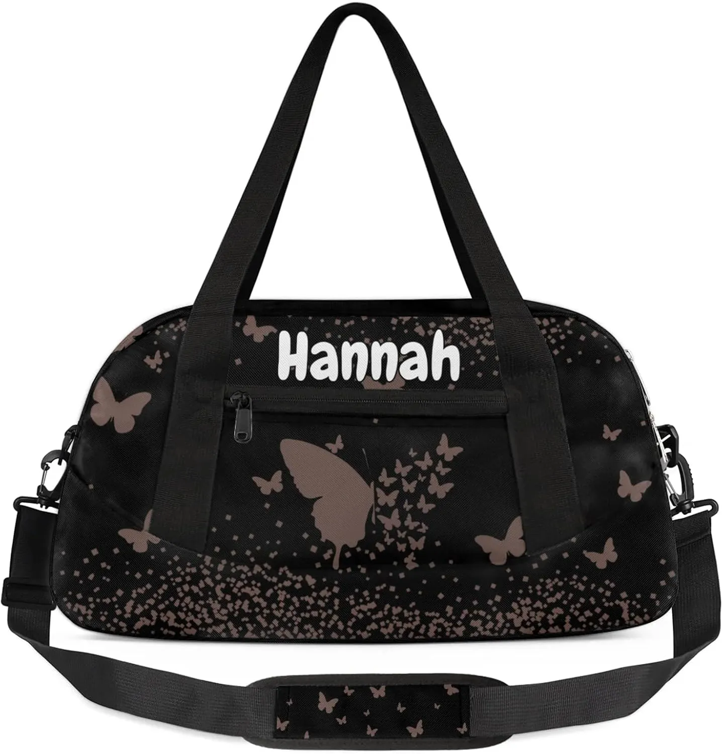 Personalized Duffel Bag with Name Butterfly Custom Travel Sports Bag for Women Men Waterproof Dance Ballet Bag Lightweight 18.5in, Mocha