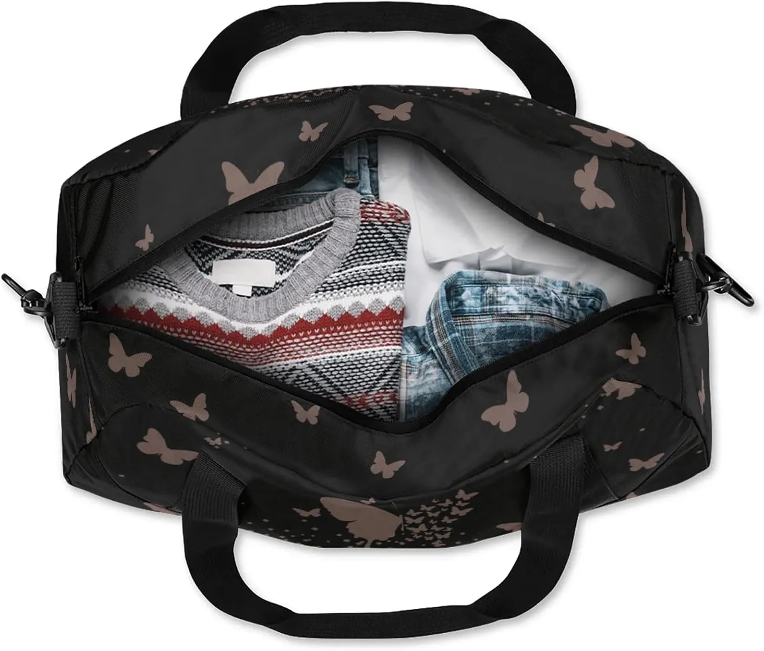 Personalized Duffel Bag with Name Butterfly Custom Travel Sports Bag for Women Men Waterproof Dance Ballet Bag Lightweight 18.5in, Mocha