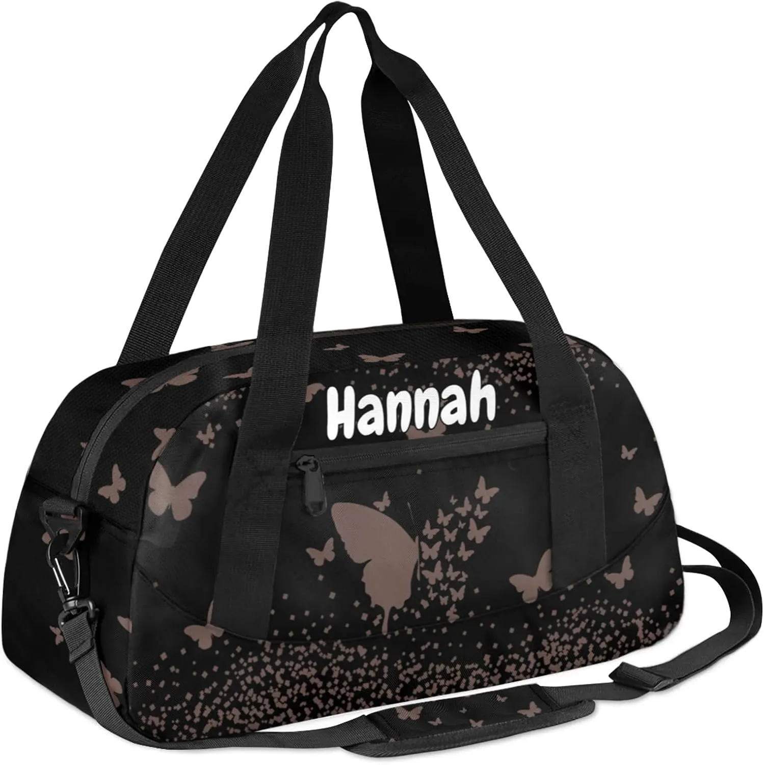 Personalized Duffel Bag with Name Butterfly Custom Travel Sports Bag for Women Men Waterproof Dance Ballet Bag Lightweight 18.5in, Mocha