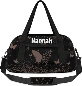 Personalized Duffel Bag with Name Butterfly Custom Travel Sports Bag for Women Men Waterproof Dance Ballet Bag Lightweight 18.5in, Mocha
