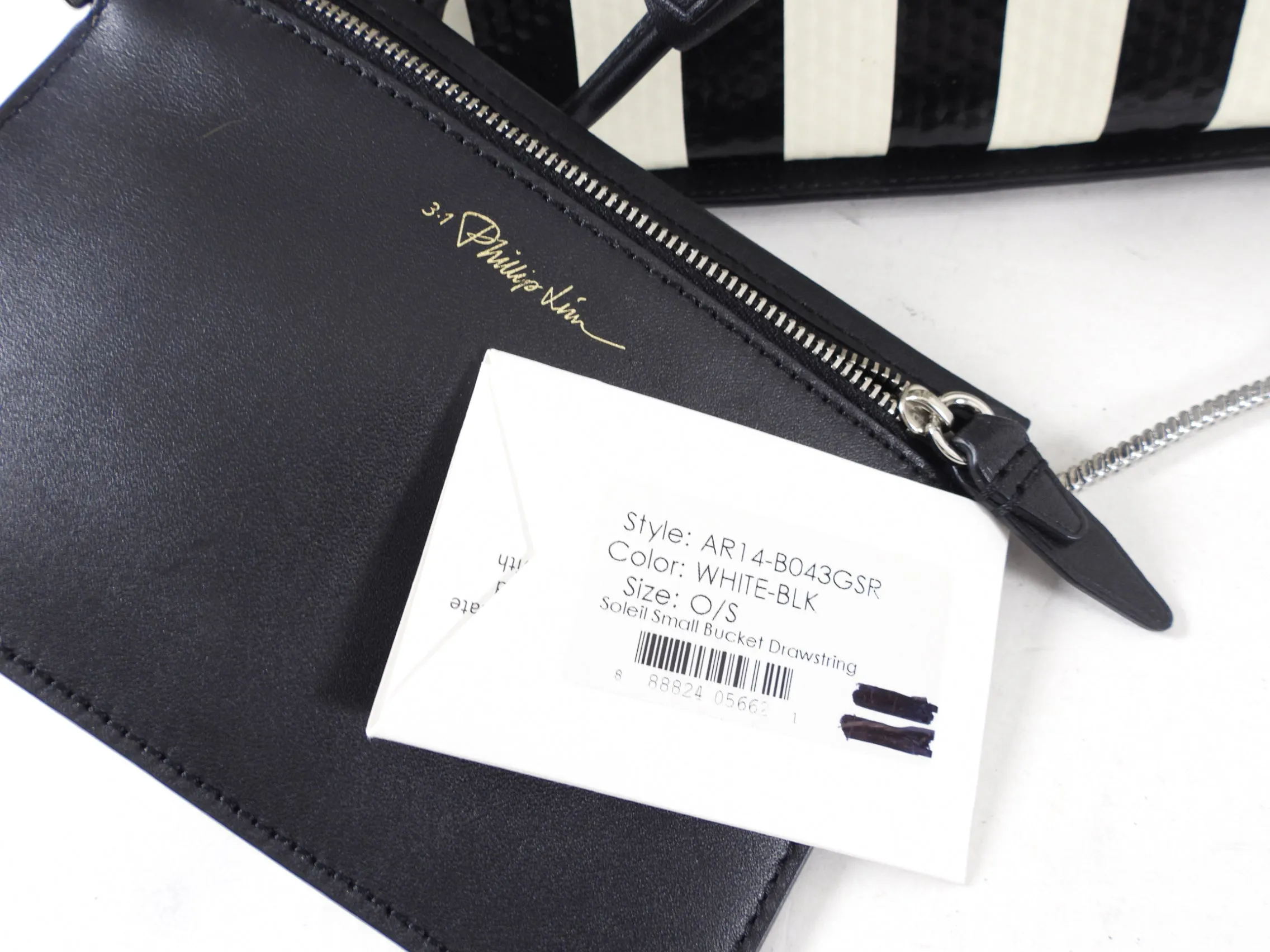 Philip Lim Black and Ivory Striped Small Drawstring Soleil Bag