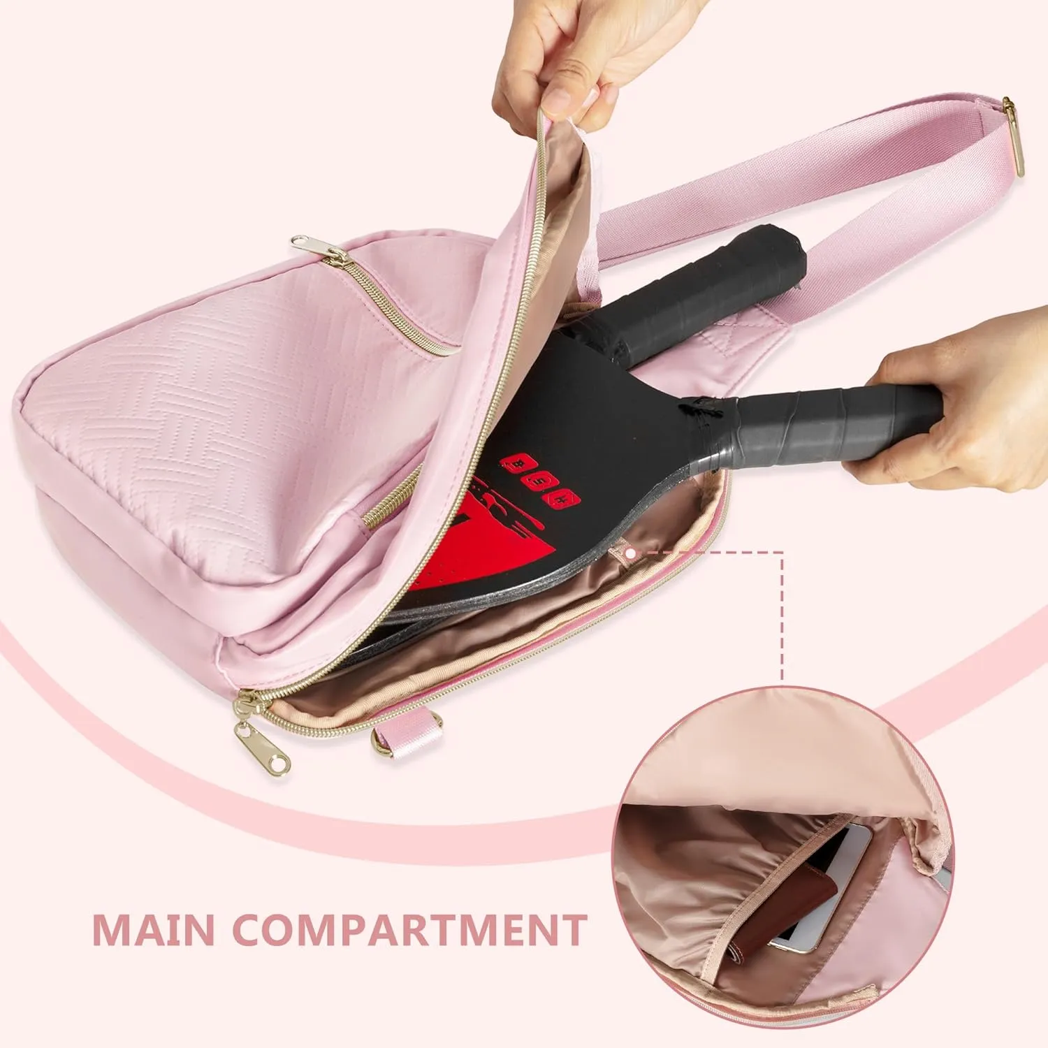 Pickleball Bag for Women, Pickleball Paddle Sling Bag, Pickle Ball Bag for Pickleball Accessories, Pink (Patent Design)