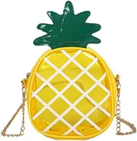 Pineapple Messenger Bag,Small Fruit Shaped Crossbody Bag,Transparent Jelly Package Mini Shoulder Bag with Chain,Convenient Handbag for Female/Ladies/Girls, 17cm