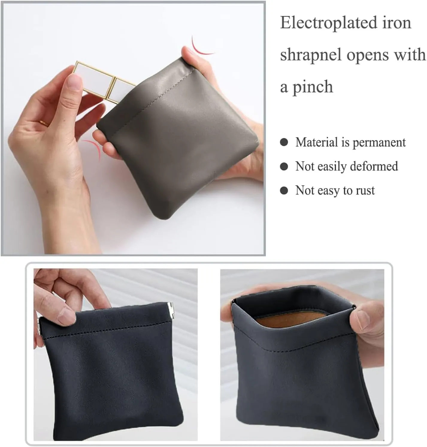 Pocket Cosmetic Bag,Pocket Cosmetic Bag Squeeze,Pocket Cosmetic Bag Waterproof Leather No Zipper Self-Closing Portable Travel Makeup Pouch (K)