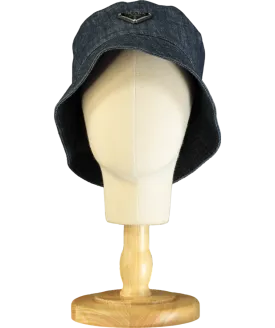 Prada Blue Denim Logo Patch Bucket Hat