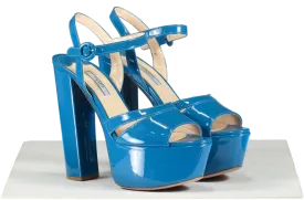 Prada Blue Patent Platform Leather Sandals UK 5.5 EU 38.5 👠