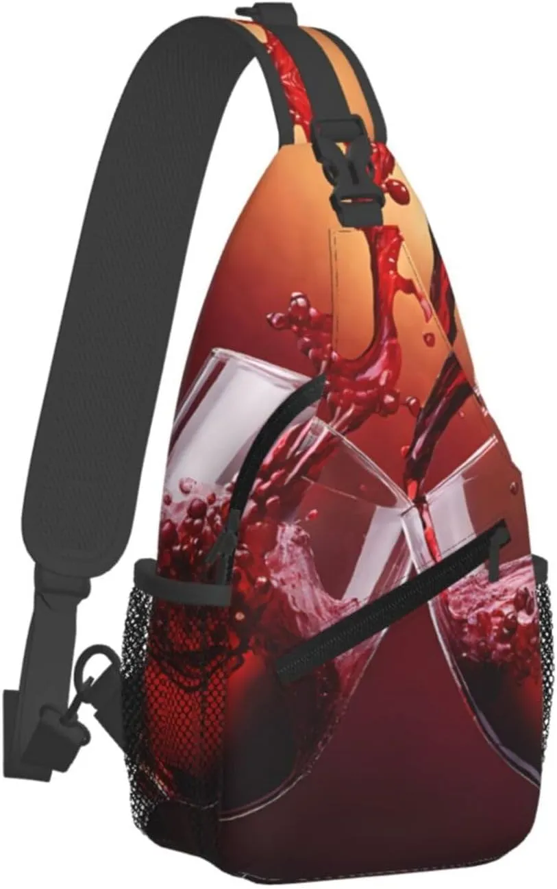 Red Wine Glass Cheers Print Cross Chest Bag Diagonally,Sling Backpack Fashion Travel Hiking Daypack Crossbody Shoulder Bag For Men Women.