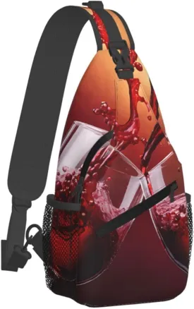Red Wine Glass Cheers Print Cross Chest Bag Diagonally,Sling Backpack Fashion Travel Hiking Daypack Crossbody Shoulder Bag For Men Women.