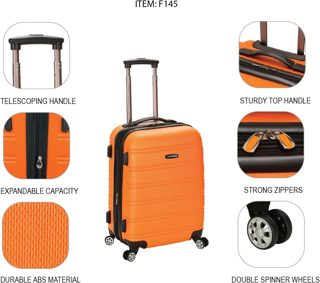 Rockland Melbourne Hardside Expandable Spinner Wheel Luggage, Orange, Carry-On 20-Inch