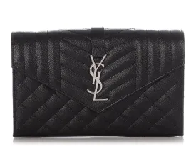 Saint Laurent Black Grain De Poudre Envelope Chain Wallet