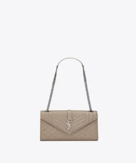 Saint Laurent Envelope Medium Bag in Mix Matelasse Grain De Poudre Embossed Leather Latte