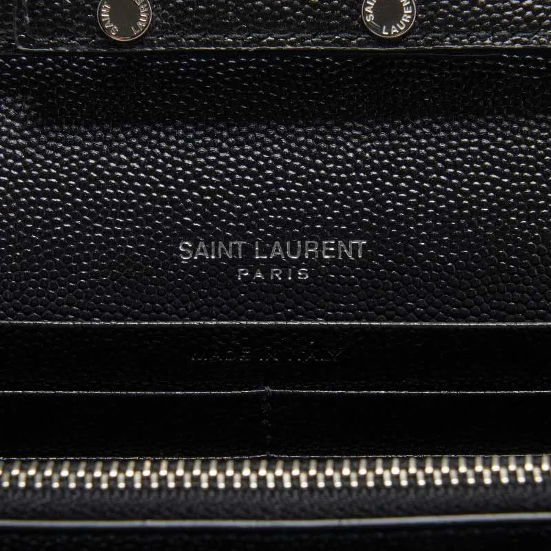 SAINT LAURENT YSL Matelasse Envelope Chain Wallet In Grain De Poudre Embossed Leather Black/Silver 742920BOW02