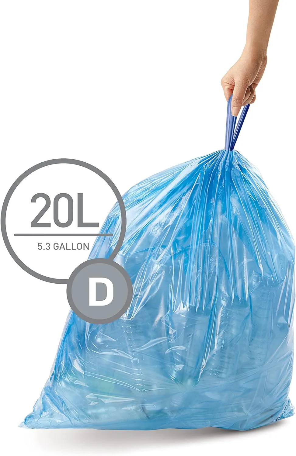 simplehuman Code D 60 Count, Genuine Custom Fit Liners, Drawstring Trash Bags in Dispenser Packs, 20 Liter / 5.3 Gallon, Blue