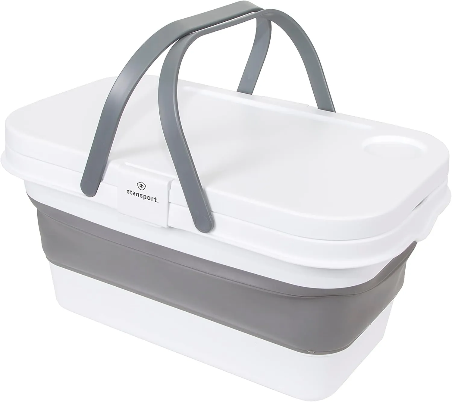 Stansport Silicon Folding Basket with Table Top Lid - Portable Washing Basin Bucket Tub - Camping Travel - Storage Container Compact Laundry Dishes White Large