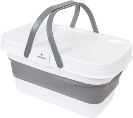 Stansport Silicon Folding Basket with Table Top Lid - Portable Washing Basin Bucket Tub - Camping Travel - Storage Container Compact Laundry Dishes White Large
