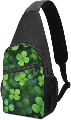 Stevergol St. Patricks Day Clover Leaves Small Sling Backpack Crossbody Chest Bag Daypack Fanny Pack for Outdoors Hiking Traveling
