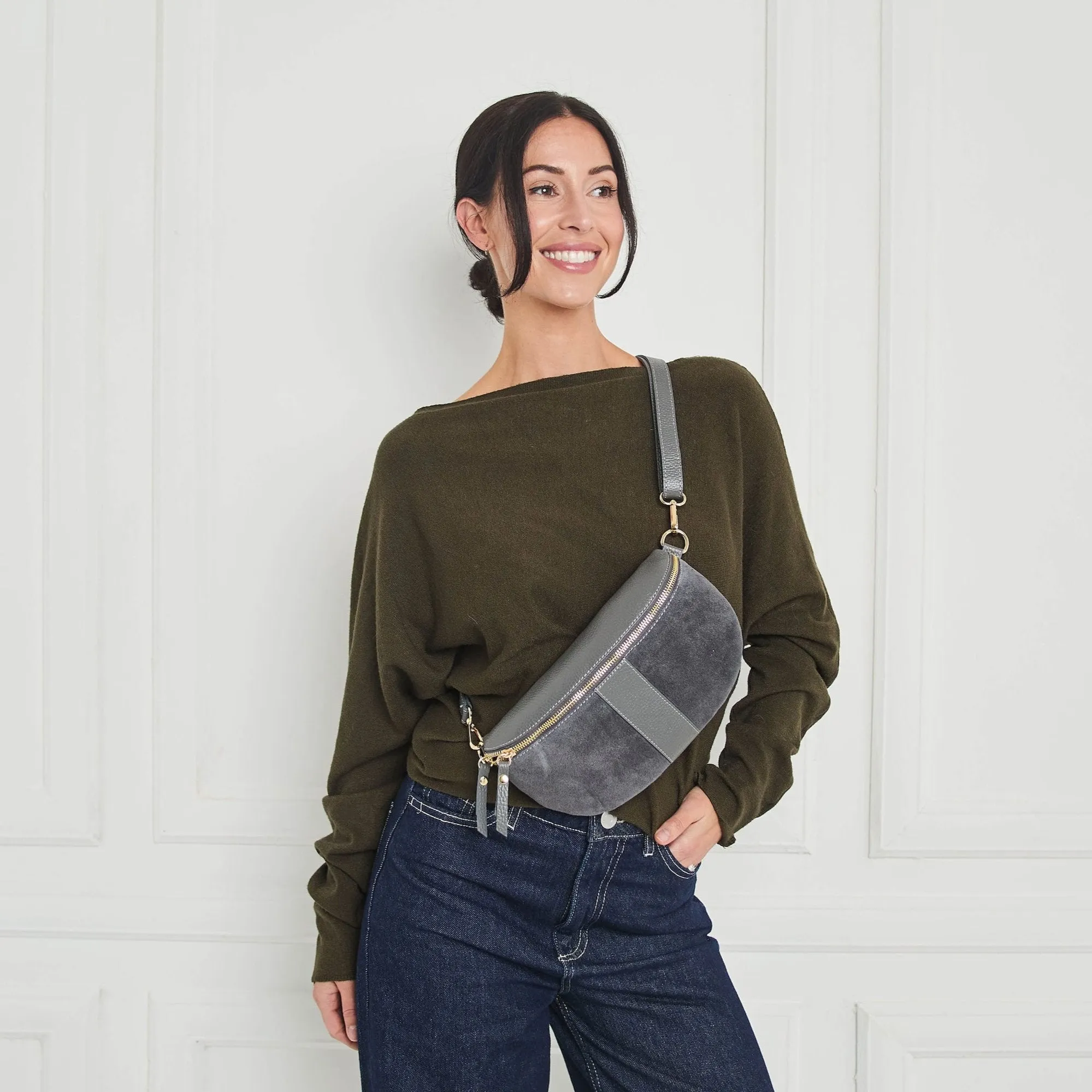 Suede Sling Bag Slate Grey