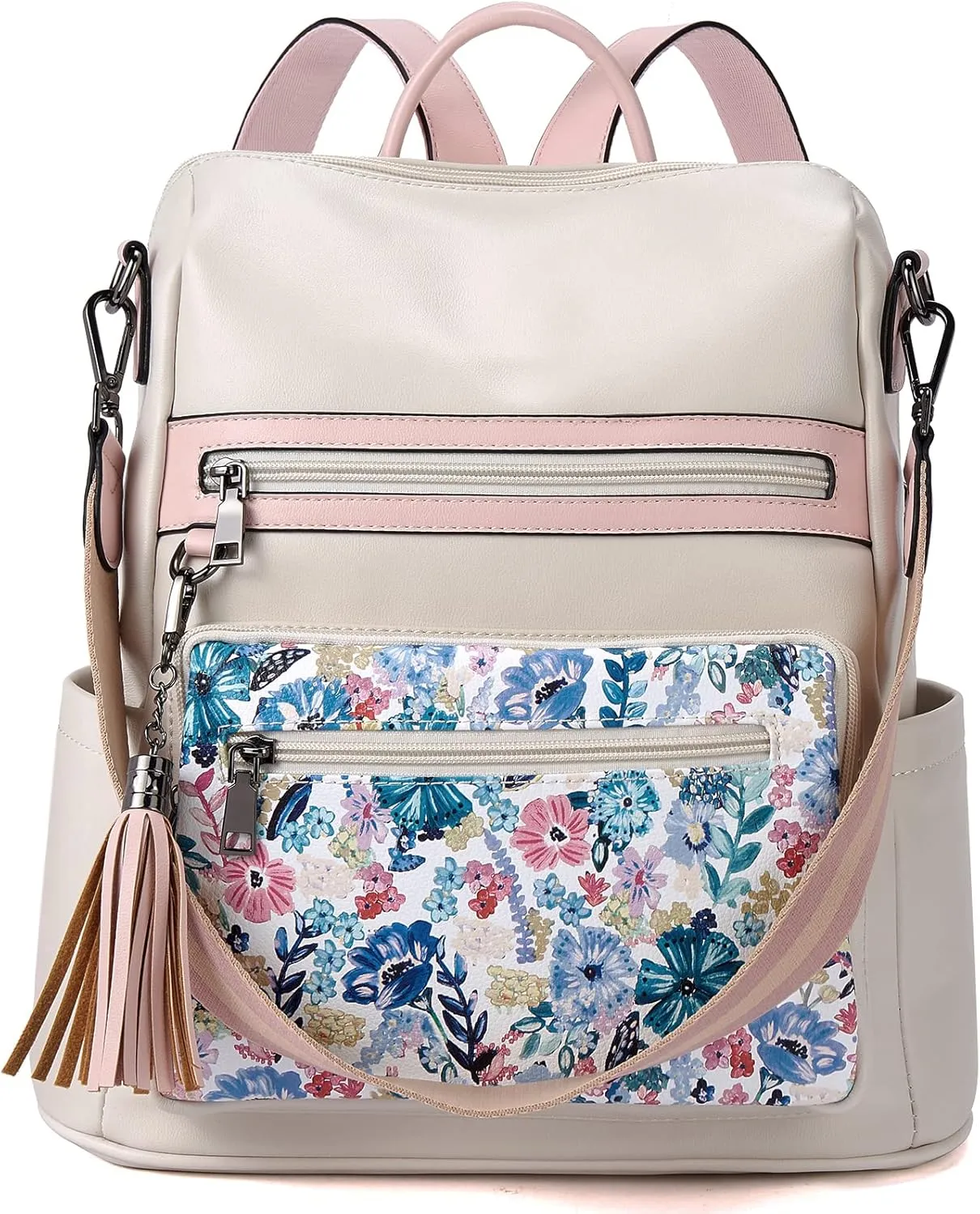 Telena Womens Backpack Purse Vegan Leather Large Travel College Shoulder Bag with Tassel