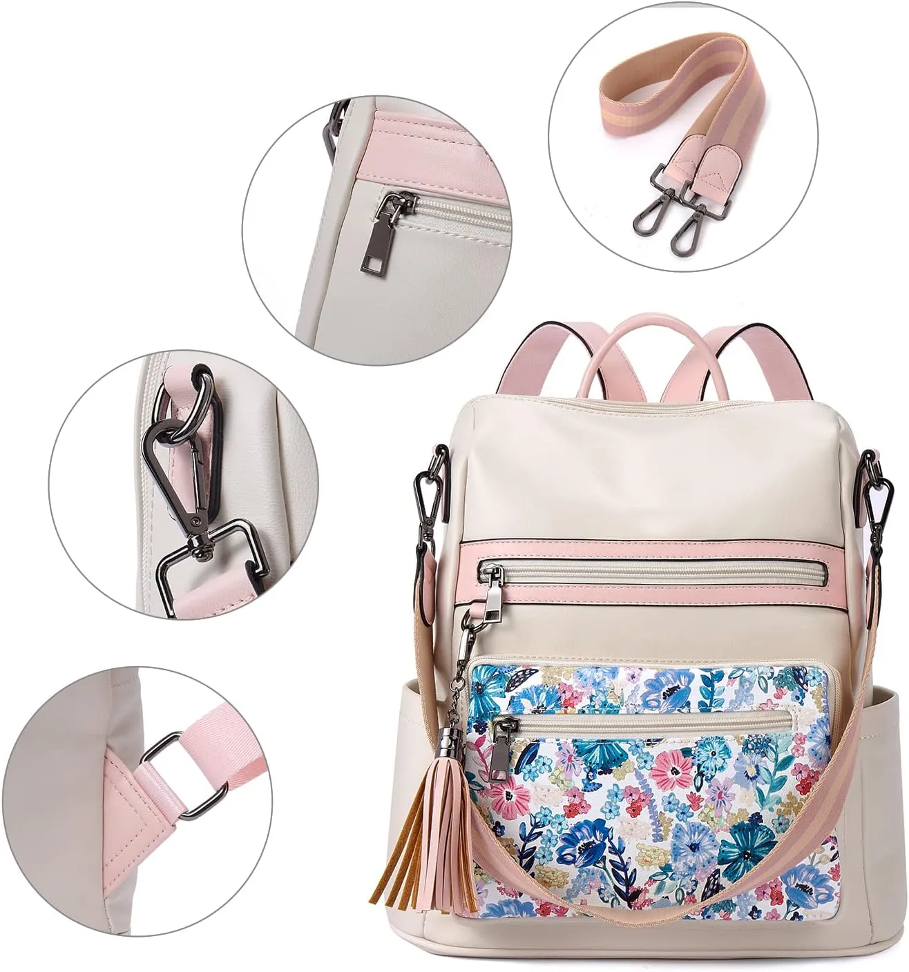 Telena Womens Backpack Purse Vegan Leather Large Travel College Shoulder Bag with Tassel