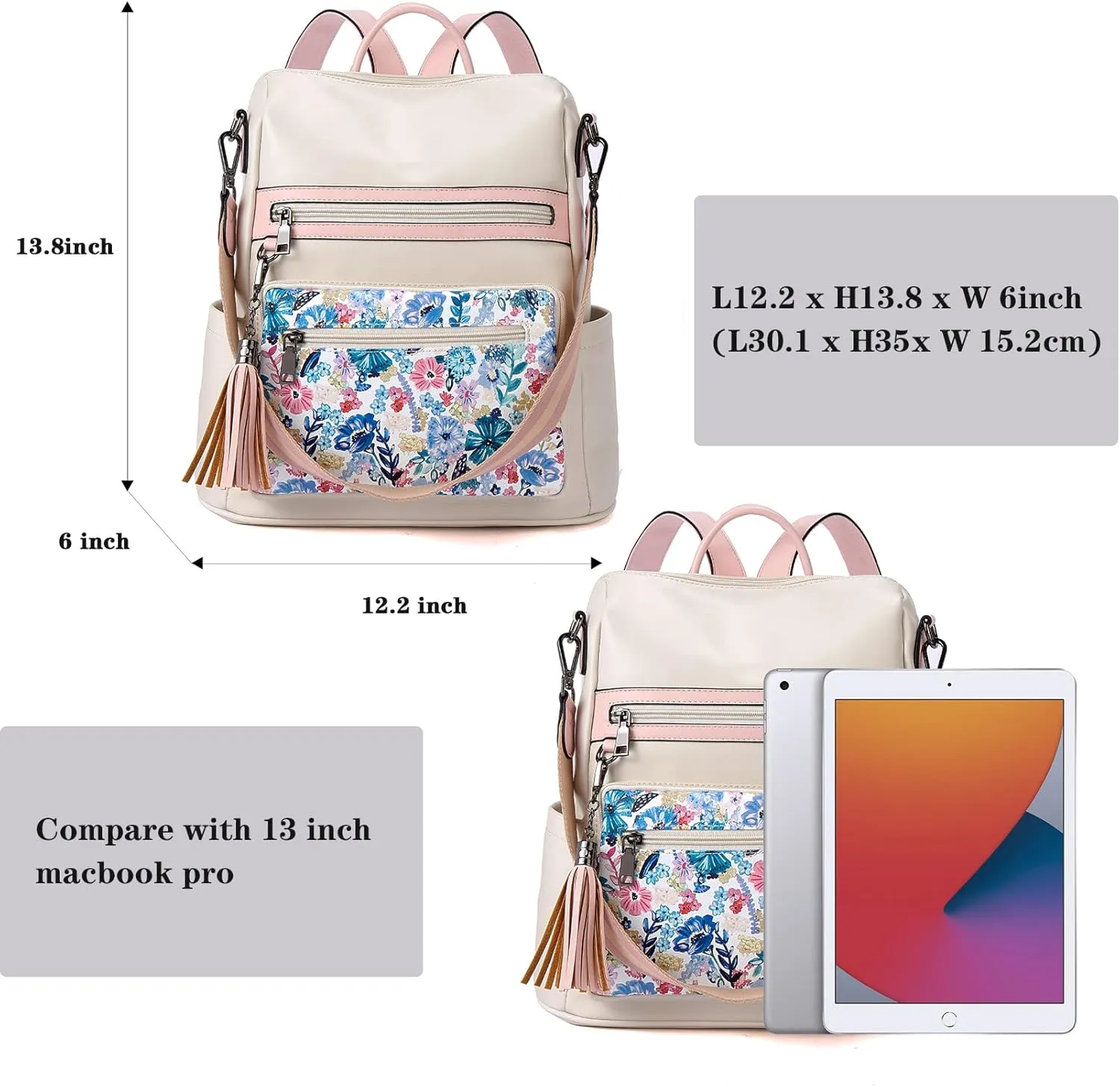 Telena Womens Backpack Purse Vegan Leather Large Travel College Shoulder Bag with Tassel