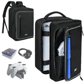 Travel Console Backpack Compatible with PS5/PS5 Pro,Protective Carrying Case Storage Bag Compatible with PlayStation5 Console,Controllers,Monitor,15.6Laptop,Headset,Game discs,Charger &Accessories