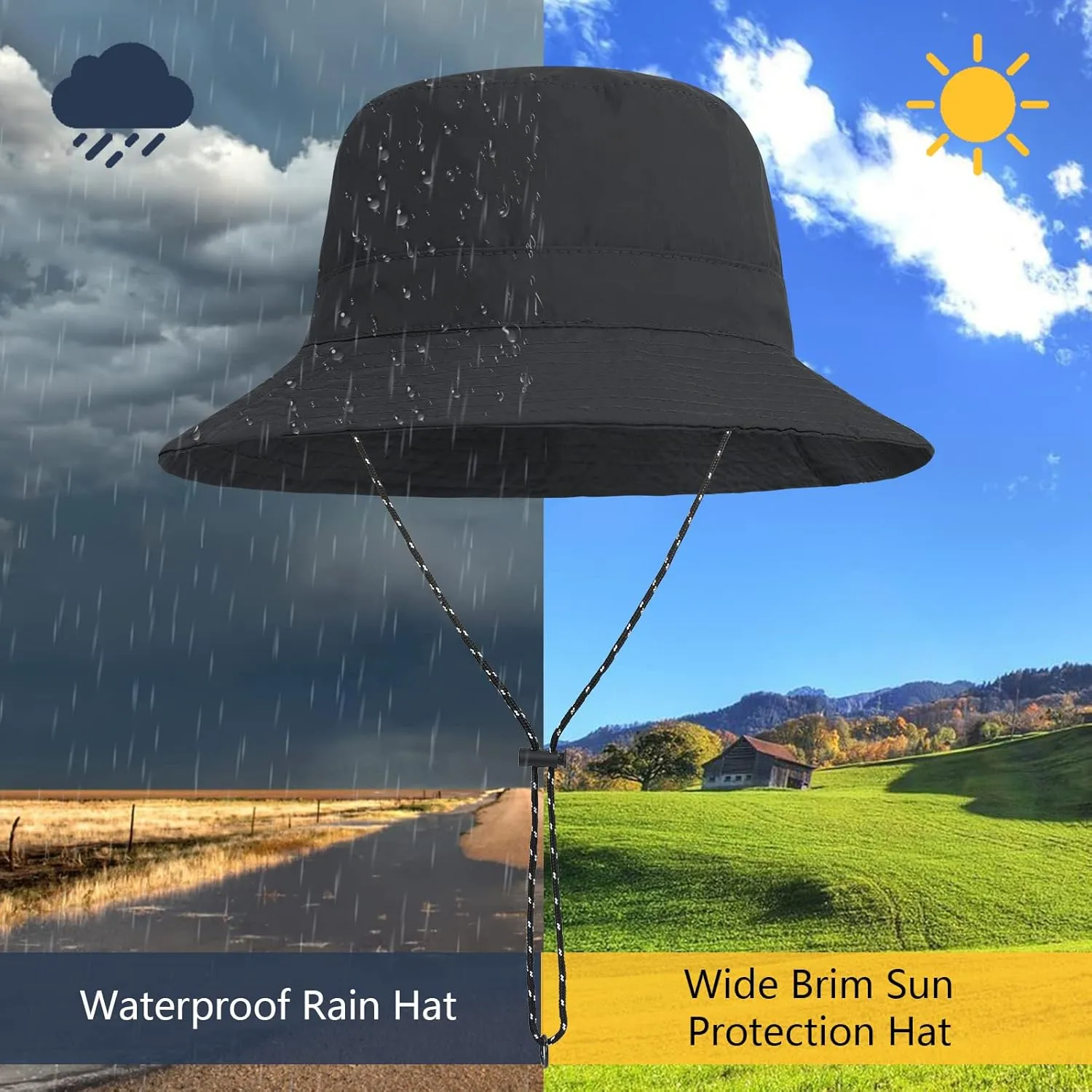 Waterproof Bucket Hat for Women Men Rain Hat Wide Brim Packable Sun Hat UV Protection Summer Beach Fishing Hiking Safari Hat
