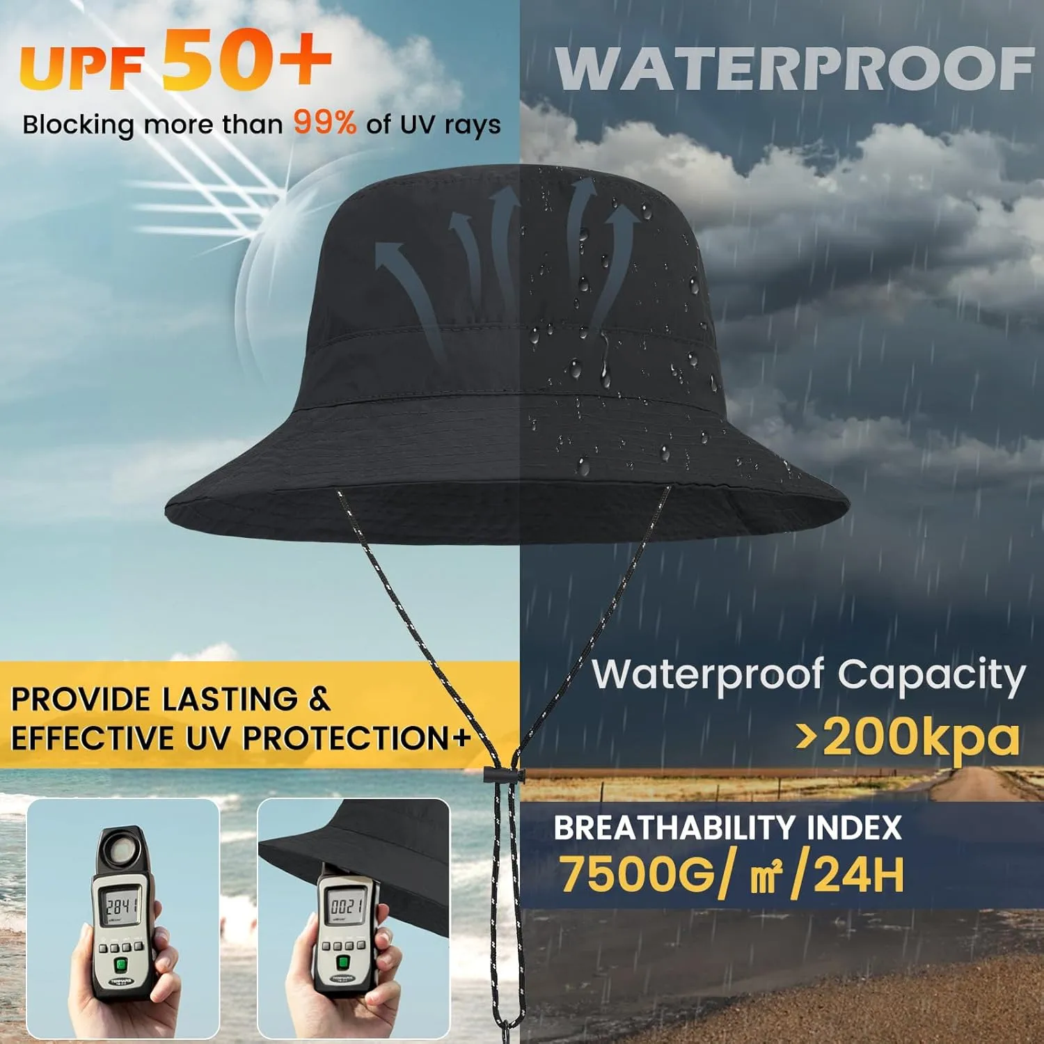 Waterproof Bucket Hat for Women Men Rain Hat Wide Brim Packable Sun Hat UV Protection Summer Beach Fishing Hiking Safari Hat