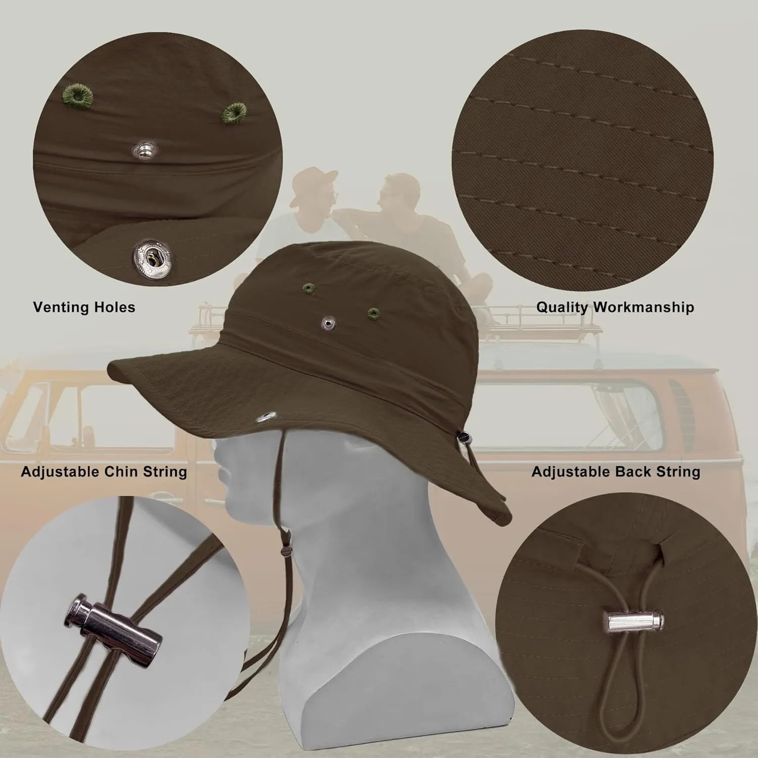 Waterproof Bucket Rain Hat for Women Wide Brim UV Protection Foldable Mesh Soft Boonie Beach Fishing Cowboy Hat Men