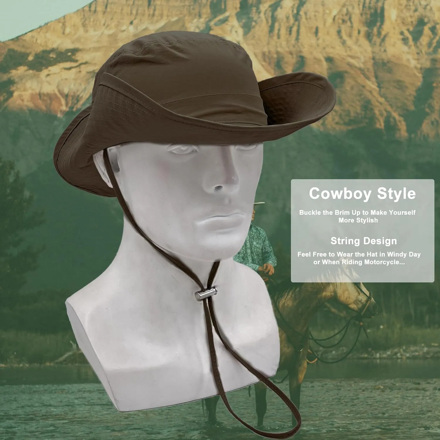 Waterproof Bucket Rain Hat for Women Wide Brim UV Protection Foldable Mesh Soft Boonie Beach Fishing Cowboy Hat Men