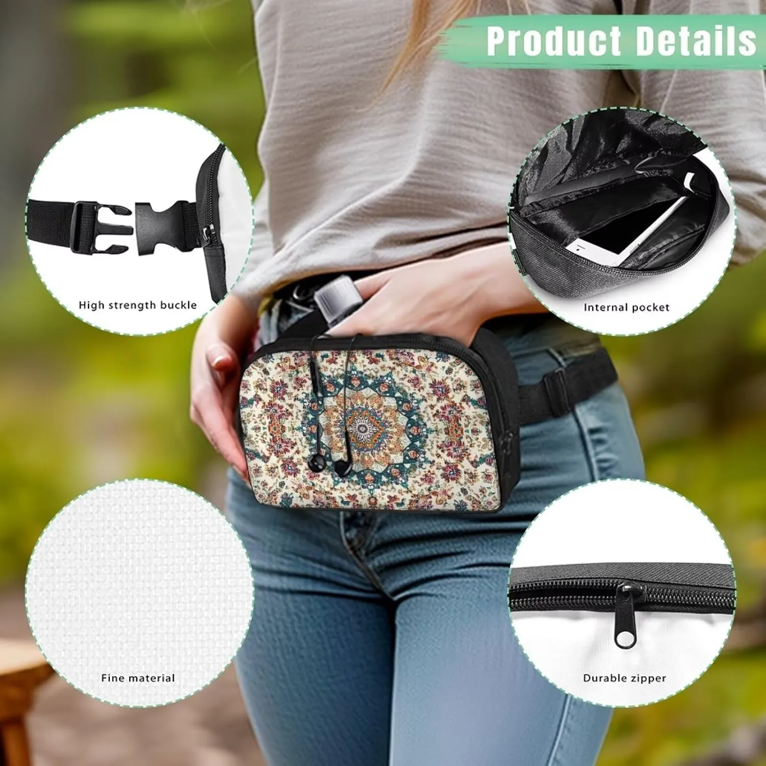 White Mandala Hip Purse for Women Fanny Pack Purse Lightweight Practical Crossbody Bag with Smooth Zipper for Running Walking Hiking Sports Nice Gifts for Lover Friends