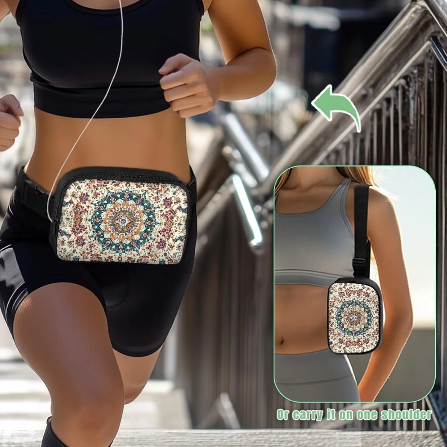 White Mandala Hip Purse for Women Fanny Pack Purse Lightweight Practical Crossbody Bag with Smooth Zipper for Running Walking Hiking Sports Nice Gifts for Lover Friends