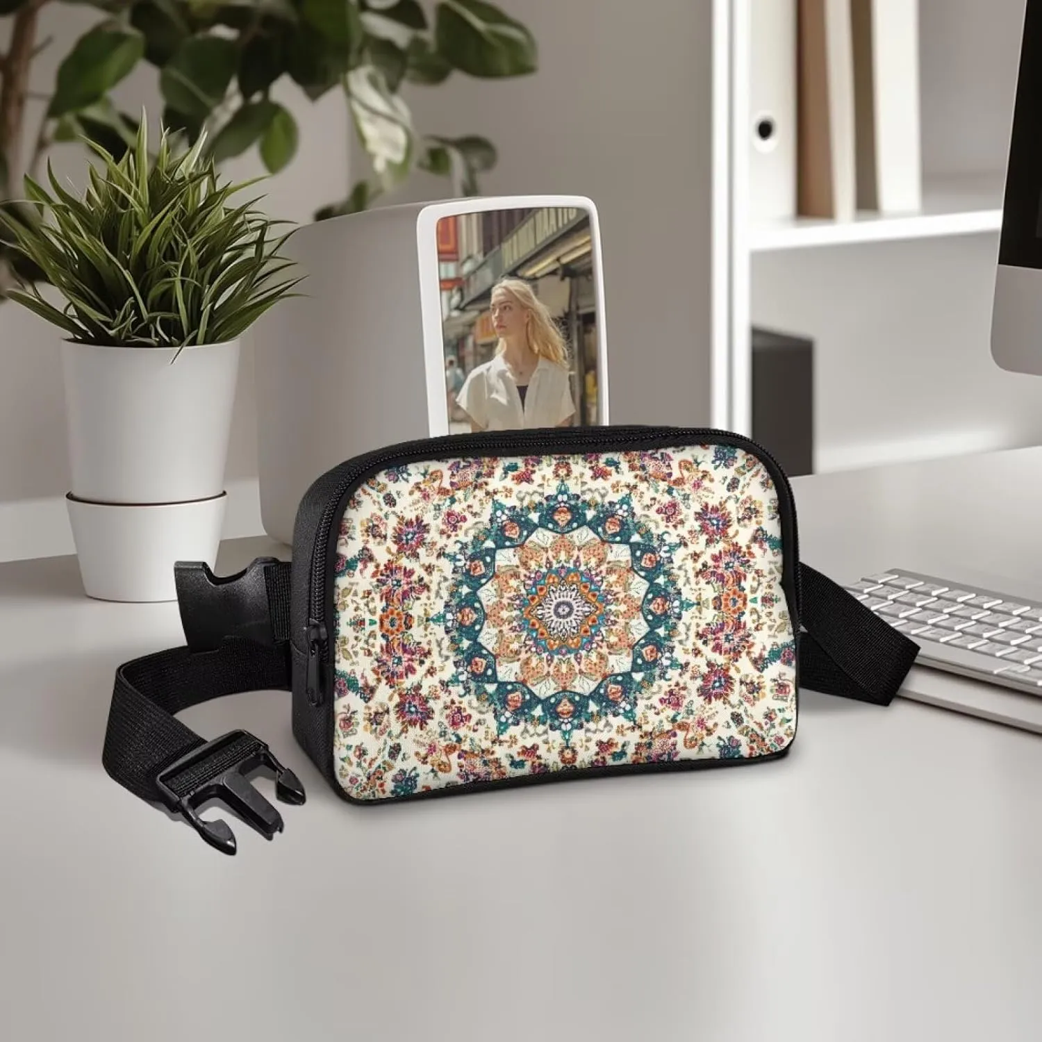 White Mandala Hip Purse for Women Fanny Pack Purse Lightweight Practical Crossbody Bag with Smooth Zipper for Running Walking Hiking Sports Nice Gifts for Lover Friends