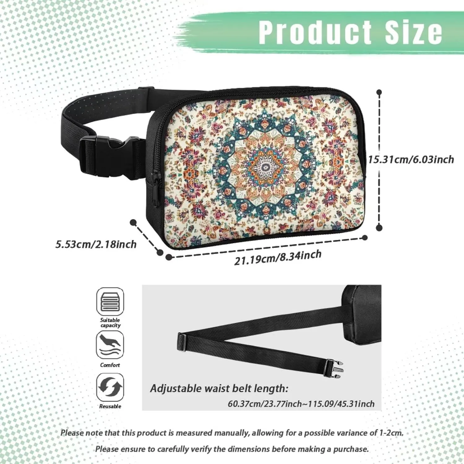 White Mandala Hip Purse for Women Fanny Pack Purse Lightweight Practical Crossbody Bag with Smooth Zipper for Running Walking Hiking Sports Nice Gifts for Lover Friends