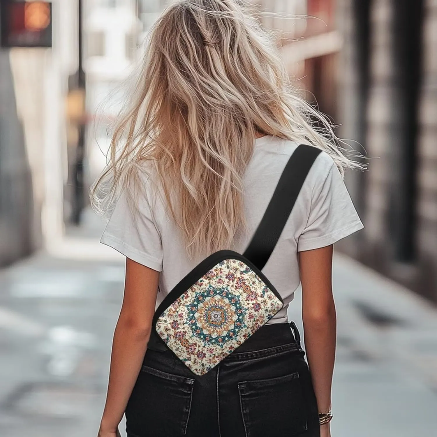 White Mandala Hip Purse for Women Fanny Pack Purse Lightweight Practical Crossbody Bag with Smooth Zipper for Running Walking Hiking Sports Nice Gifts for Lover Friends