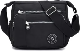 WITERY Nylon Shoulder Bags for Women - Multi-Pocket Zipper Waterproof Travel Purse Casual Small Lightweight Messenger Bag