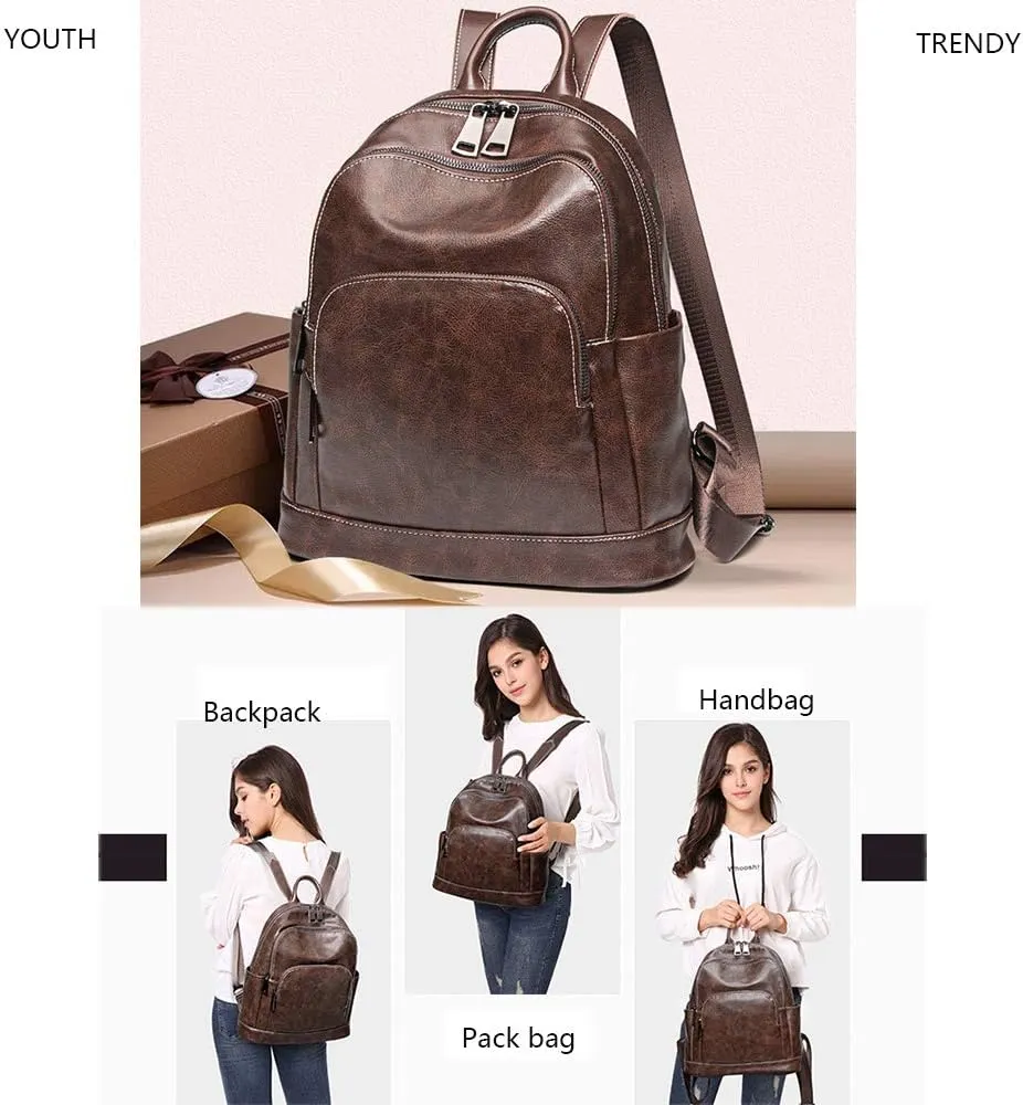 Women Backpack Purse Zocunuio Vintage Leather Knapsack Convertible Anti-theft Fashion Ladies Shoulder Bag