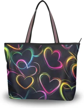 Women Tote Bags Neon Hearts Top Handle Satchel Handbags Shoulder Bag for Shopping 20860901